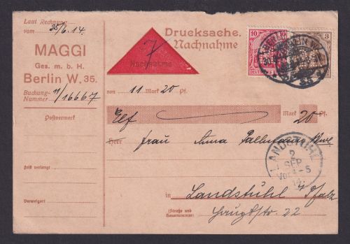 Perfin Privatlochung M Deutsches Reich Drucksachen Nachnahme Brief MIF Germania