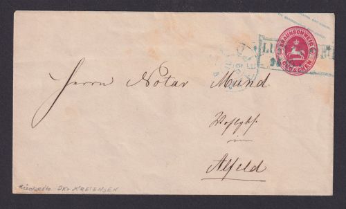 Altdeutschland Braunschweig Ganzsache blauer R2 Lutt.... n Alfeld rs. blauer K2