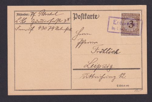 Deutsches Reich Infla mit viol. R2 Entwertet in Leipzig EF 3 Pfg. Korbdeckel