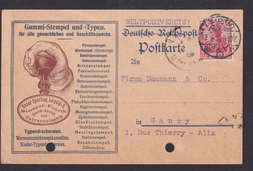 Perfin Lochung Privatlochung Deutsches Reich Leipzig Oscar Sperling OS Stempel