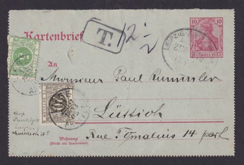 Bahnpost Leipzig Riesa Deutsches Reich Ganzsache Kartenbrief Lüttich Belgien mit