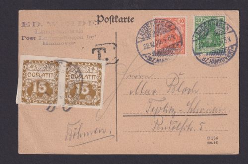 Langenhagen Teplitz Schönau Tschechien Deutsches Reich MIF Germania Nachgebühr