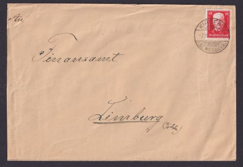 Deutsches Reich Brief EF Nothilfe Hindenburg Kirsberg nach Limburg 7.11.1927