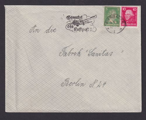 Deutsches Reich Brief Ganzsachenausschnitt GAA Luftpost Wiesbaden Berlin 5.9.1927
