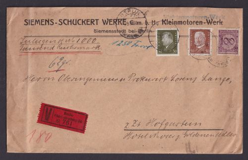 Deutsches Reich Wertbrief MIF Korbdeckel Reichspräsidenten Siemensstadt Berlin