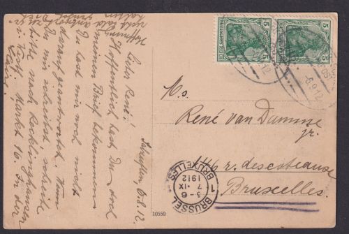 Briefmarken Bahnpost Deutsches Reich Ansichtskarte Salzuflen n Brüssel Belgien