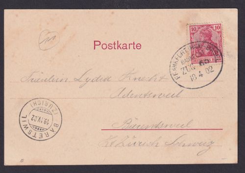 Briefmarken Bahnpost Deutsches Reich Frankfurt Basel Bäretswil Zürich Karlsruhe