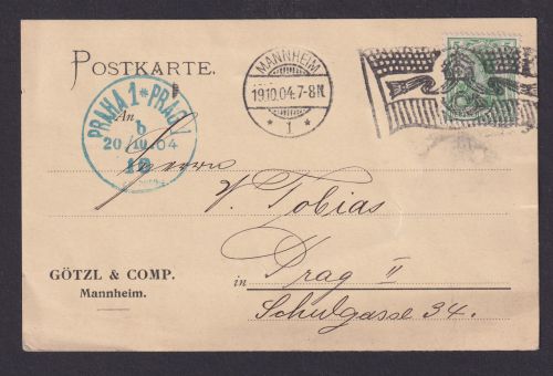 Deutsches Reich Germania Flaggenstempel Fahnenstempel Mannheim n Prag Tschechei