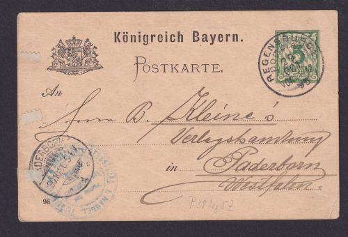 Briefmarken Altdeutschland Bayern K1 REGENSBURG DOMPLATZ nach Paderborn
