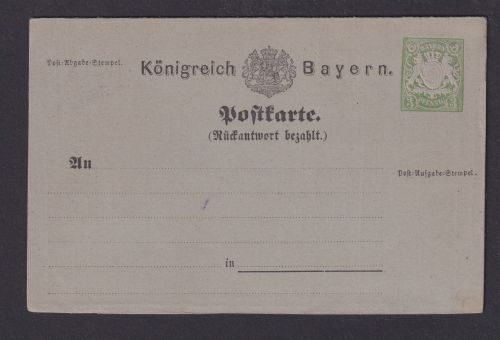 Altdeutschland Bayern Ganzsache P 19 Frage & Antwort WST 3 Pfg. Wappen