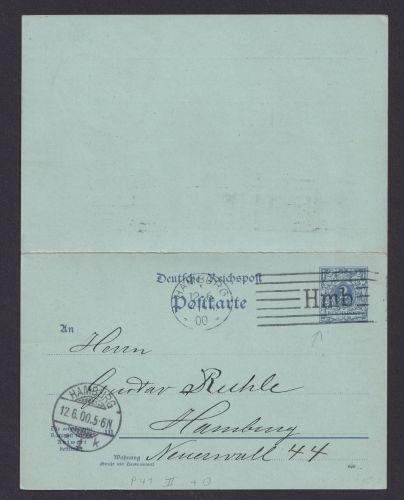 Hamburg Deutsches Reich Frage & Antwort Ganzsache 2 Pfg. Wappen Masch.St. HMB
