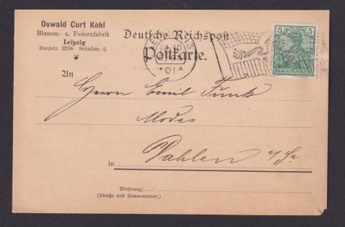 Flaggenstempel Leipzig 13 Deutsches Reich nach Dahlen Sachsen EF Germania 1901
