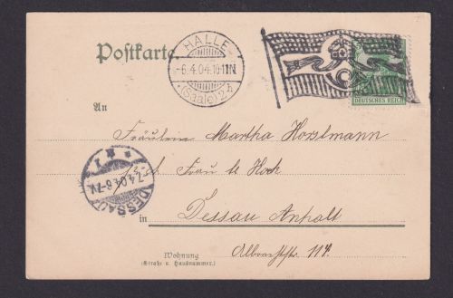 Deutsches Reich Halle Saale Flaggenstempel Posthorn nach Dessau Ansichtskarte