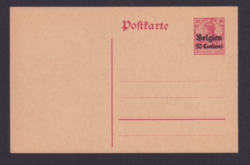Besetzung I. Weltkrieg Landespost Belgien Ganzsache Aufdruck 10 Centimes P 2