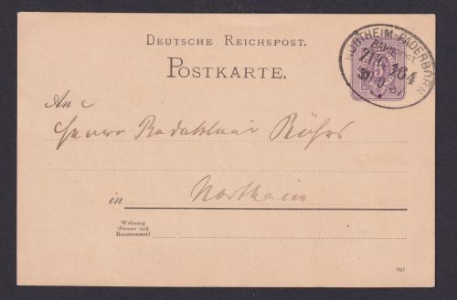 Bahnpost Northeim Paderborn Deutsches Reich Ganzsache Zug 164 31.10.1887