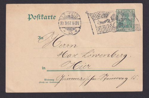 Flaggenstempel Leipzig Deutsches Reich Ganzsache Germania 1907