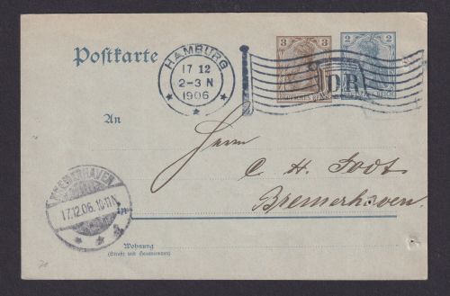 Toller Fahnenstempel Hamburg D.R Deutsches Reich Ganzsache Germania versetzte