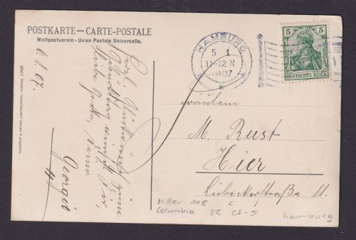 Deutsches Reich Fahnenstempel Hamburg auf Ansichtskarte Segelschiffe Schiffe