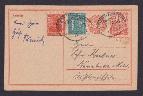 Bahnpost Deutsches Reich Ganzsache Postreiter + ZuF Germania + Ziffer Hamburg