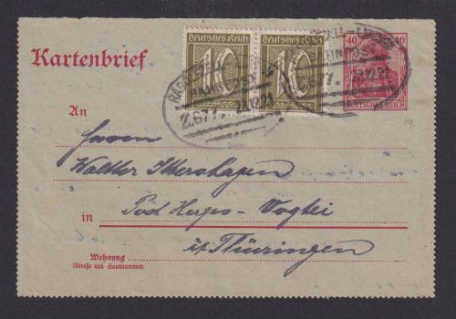Bahnpost Deutsches Reich Ganzsache Kartenbrief germaniia + ZuF Ziffer Radolfzell