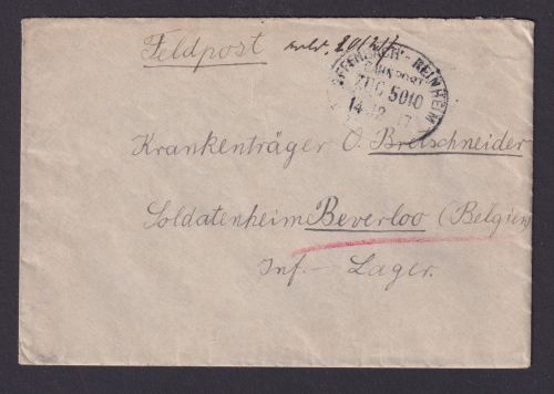Bahnpost Deutsches Reich Brief Offenbach Reinheim Zug 5010 Feldpost I Weltkrieg