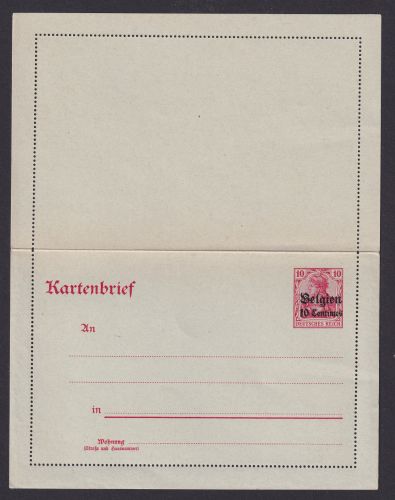 Besetzung I. Weltkrieg Landespost Belgien Ganzsache Kartenbrief K1