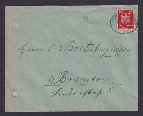 Briefmarken Bahnpost Deutsches Reich Brief 10 Pfg. Adler Offenbach ...einheim