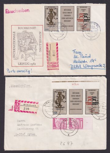 DDR Brief 2697-2698 Buchkunst Ausstellung 4 Belege Varianten Zusammendruck