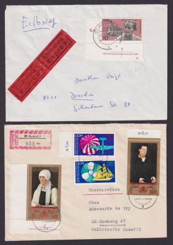 DDR Brief 10 Belege mit Rand und Druckvermerken dabei Bogenecken Eilbrief etc.