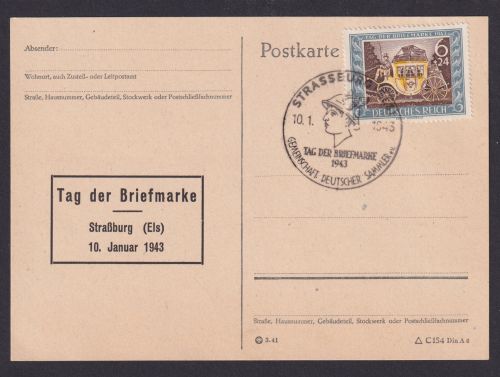 Briefmarken Deutsches Reich Philatelie SST Strassburg Elsass Tag der Briefmarke