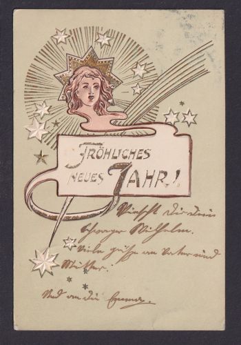 Ansichtskarte Jugendstil Art Nouveau Neujahr Künstlerkarte Prägekarte