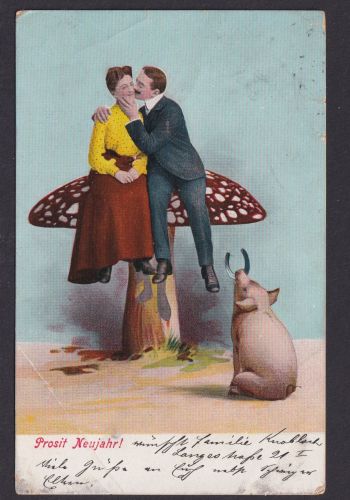 Ansichtskarte Neujahr Schwein Glücksschwein Tiere ab Leipzig Sachsen n.