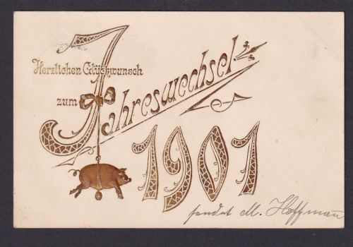 Ansichtskarte Neujahr Schwein Glücksschwein Tiere ab Hermsdorf Thüringen