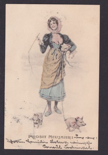 Ansichtskarte Neujahr Schwein Glücksschwein Tiere n. Dresden 1901