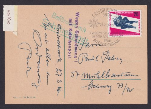 Briefmarken DDR Brief Befördert mit Schlittenpost L2 Wegen Schneemangel mit