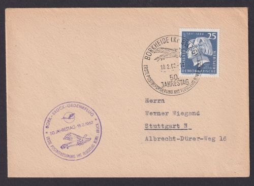 Briefmarken DDR Flugpost Brief EF 860 Borkheide Leipzig 50 Jahre Postbeförderung