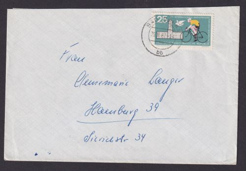 Briefmarken DDR Brief EF 888 Radsport Fahrrad Frieden Berka n Hamburg