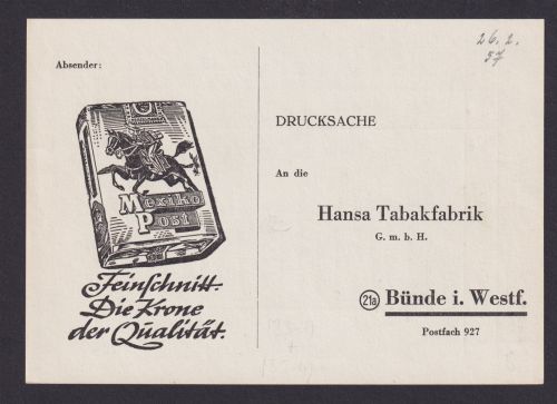 Bünde NRW Reklame Hansa Tabakfabrik Tabak Mexiko Post Rauchen Bund Bundesrepubli