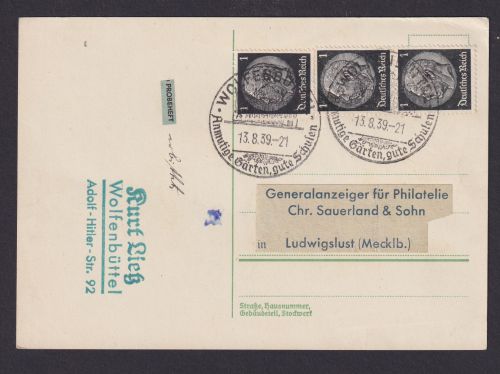 Briefmarken Deutsches Reich Brief SST Werbestempel Wolfenbüttel Garten + Schulen