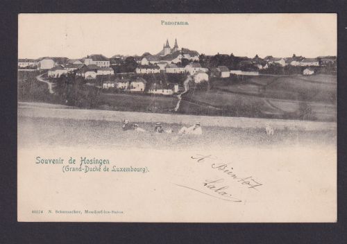 Ansichtskarte Hosingen Luxemburg nach Paris Frankreich mit Portomarke Nachgebühr
