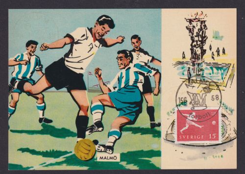 Sport Fußball WM Weltmeisterschaft Schweden tolle Künstler Maximumkarte MK 1958