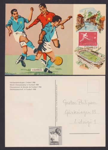Sport Fußball WM Weltmeisterschaft Schweden tolle Künstler Maximumkarte MK 1958