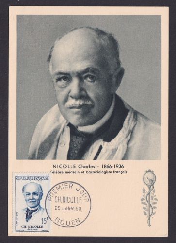 Briefmarken Frankreich 1180 Cahrles Nicolle Arzt Medizin Maximumkarte