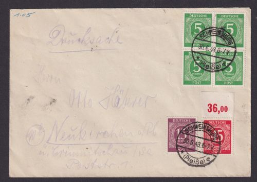 Briefmarken Besetzung Gemeinschaft inter. Zehnfachfranktur Brief Viererblock +