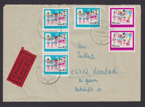 Briefmarken DDR Eilboten Brief MIF 1432-1433 Pioniere Thälmann Annaburg via