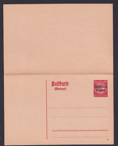 Altdeutschand Bayern Ganzsache Wappen Frage & Antwort P 106 Ausgabe 1919