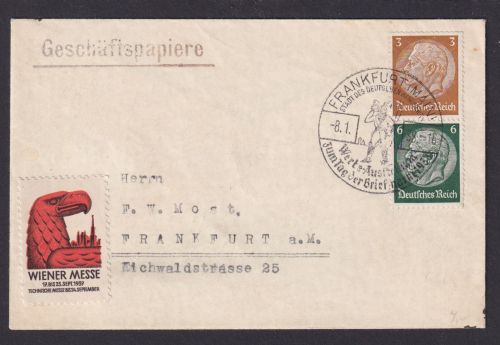 Deutsches Reich Brief Zusammendruck selt. SST Frankfurt Philatelie + Vignette Wien