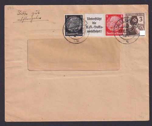 Deutsches Reich Brief Zusammendruck plus ZUF Hindenburg Halle Saale 17.8.1937