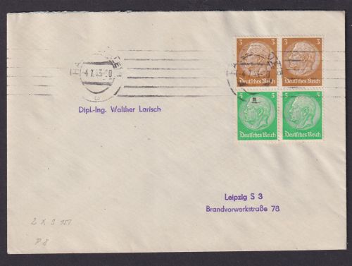 Deutsches Reich Brief Zusammendruck Hindenburg Viererblock Halle Saale n Leipzig