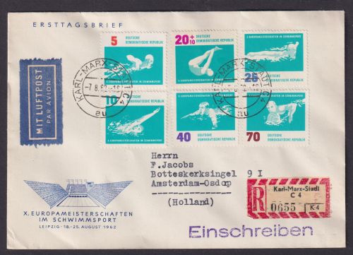 DDR Sport Einschreiben Zusammendruck Karl Marx Stadt C 4 Amsterdam Osdorp